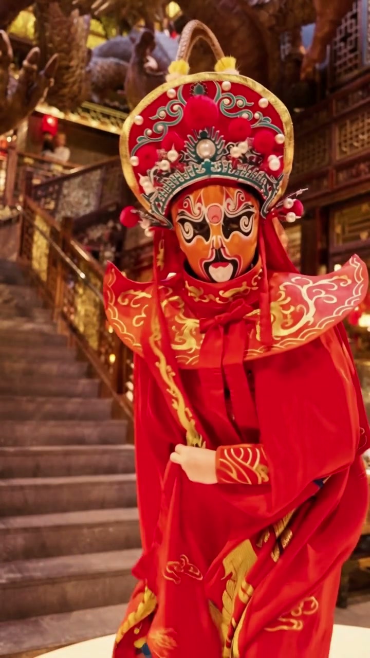 Sichuan Opera face-changing performance inside Panda Hot Pot
